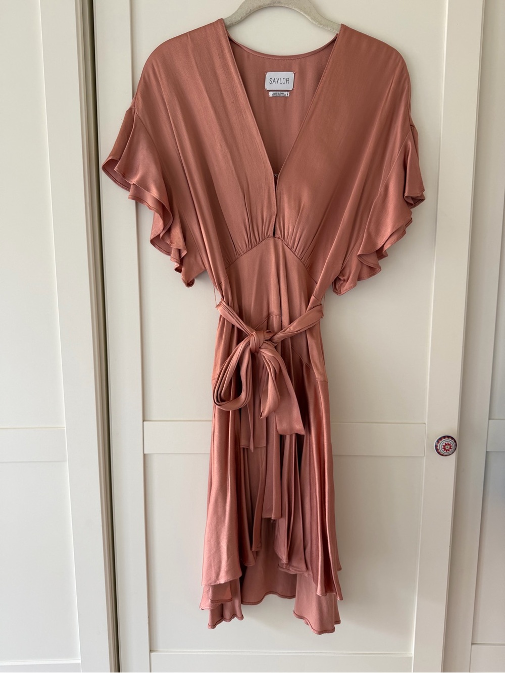 SAYLOR Dusty Rose Wrap Midi Dress with Tie Waist
